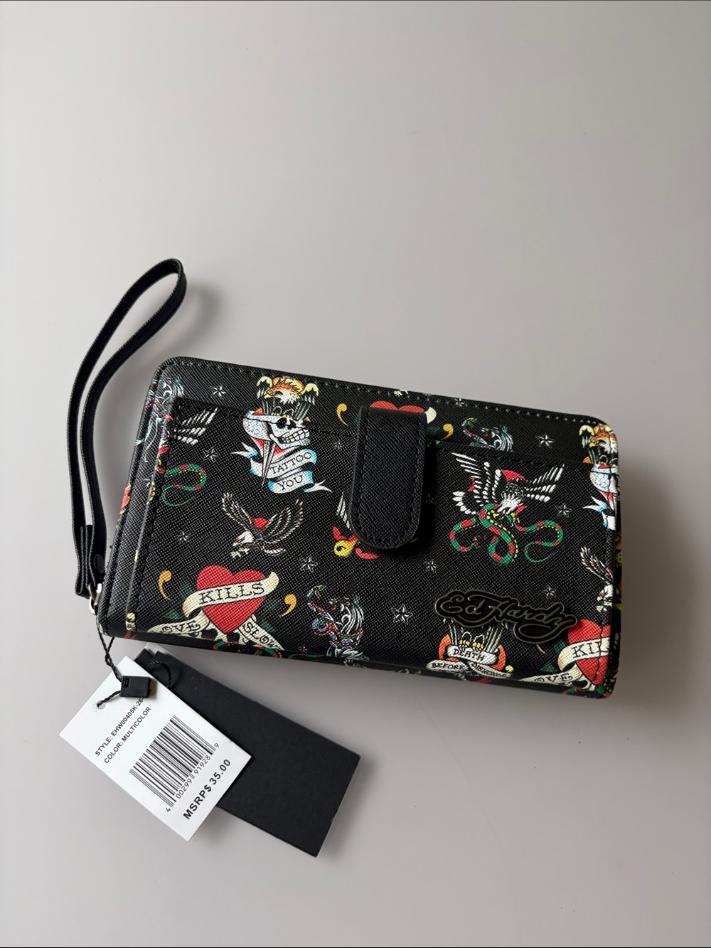 NWT Ed Hardy Tattoo Print Wristlet Wallet